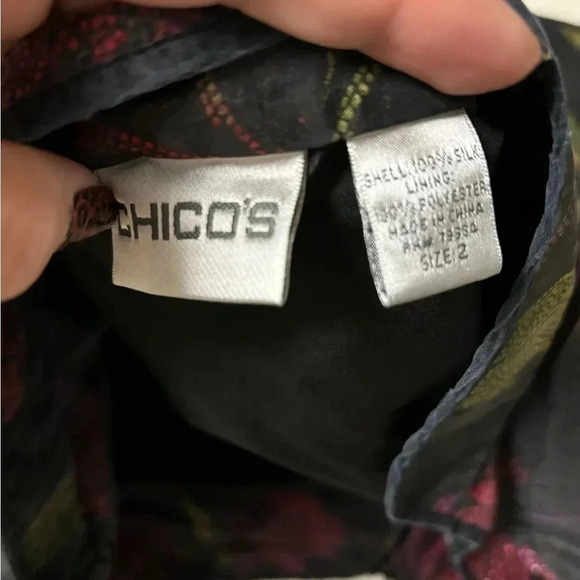 Chico’s Size 2 (Large) Silk Jacket Haori Black Floral Long Sleeves Beaded - Picture 6 of 9